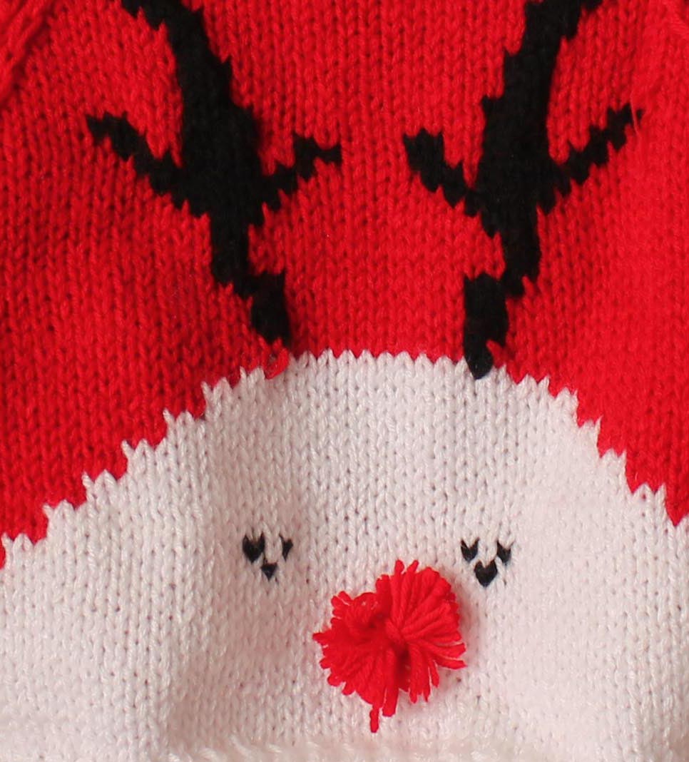 Woonie Full Sleeves Handmade Christmas Reindeer Sweater With Cap - Red