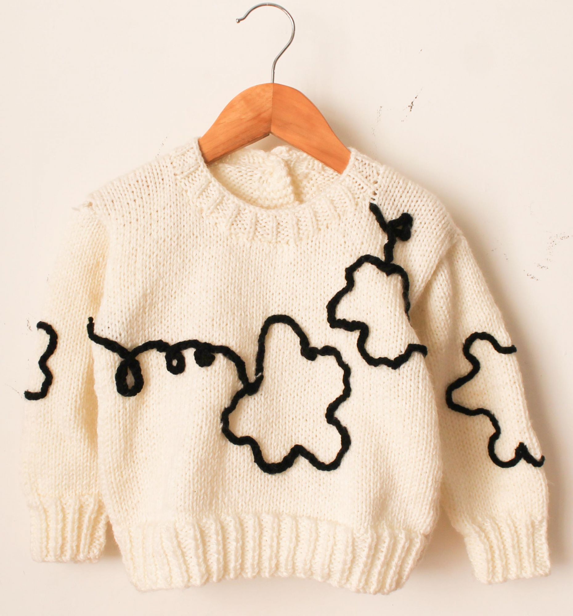 Woonie Full Sleeves Handmade Embroidered Sweater - Cream