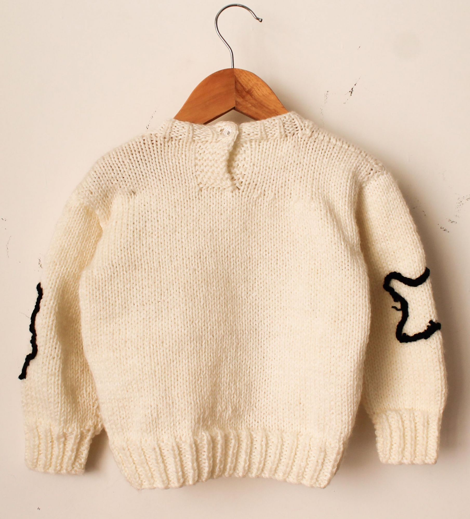 Woonie Full Sleeves Handmade Embroidered Sweater - Cream