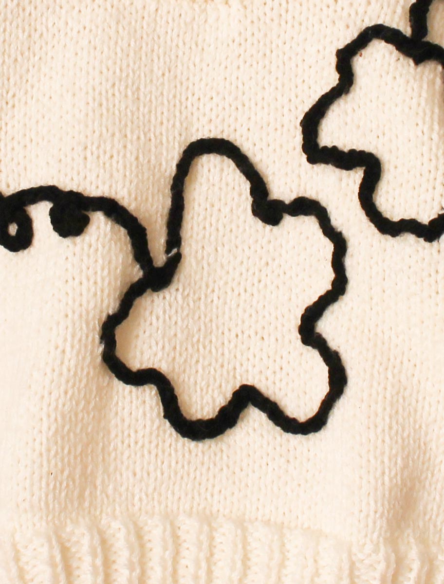 Woonie Full Sleeves Handmade Embroidered Sweater - Cream