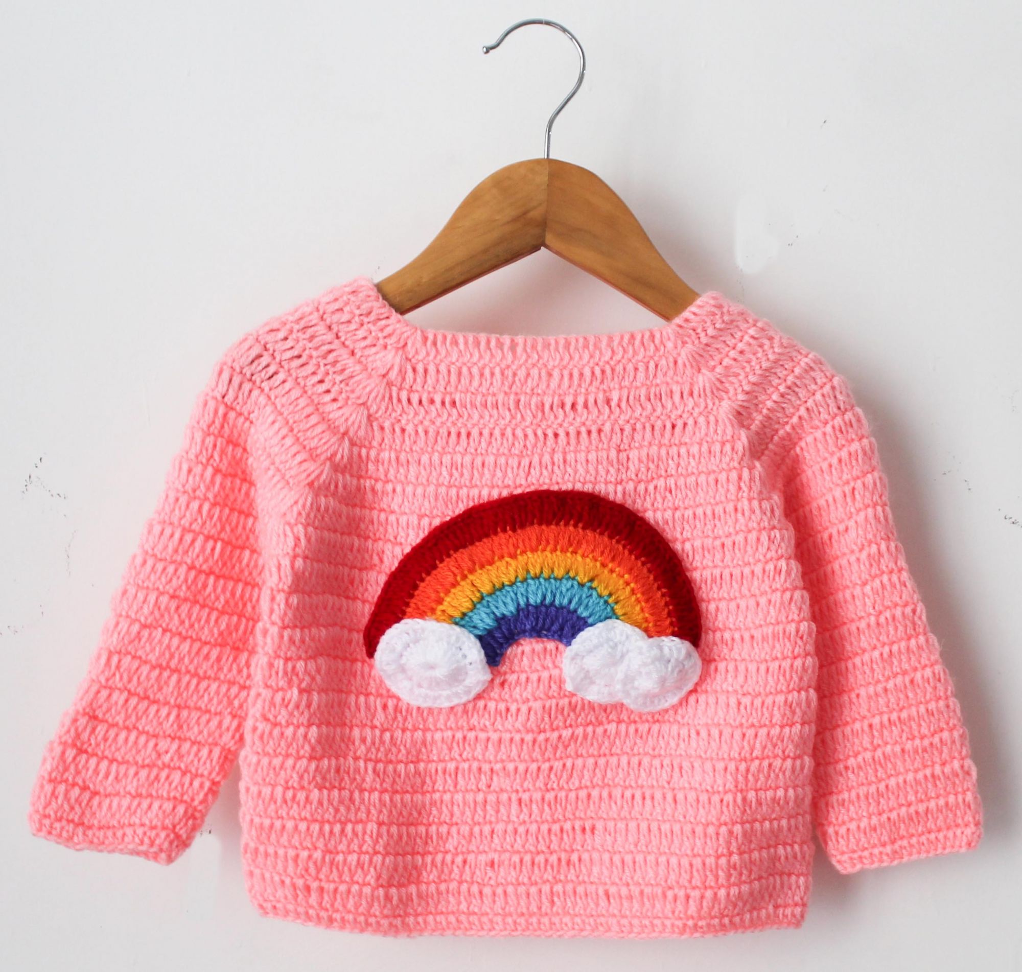 Woonie Full Sleeves Handmade Rainbow Sweater- Peach