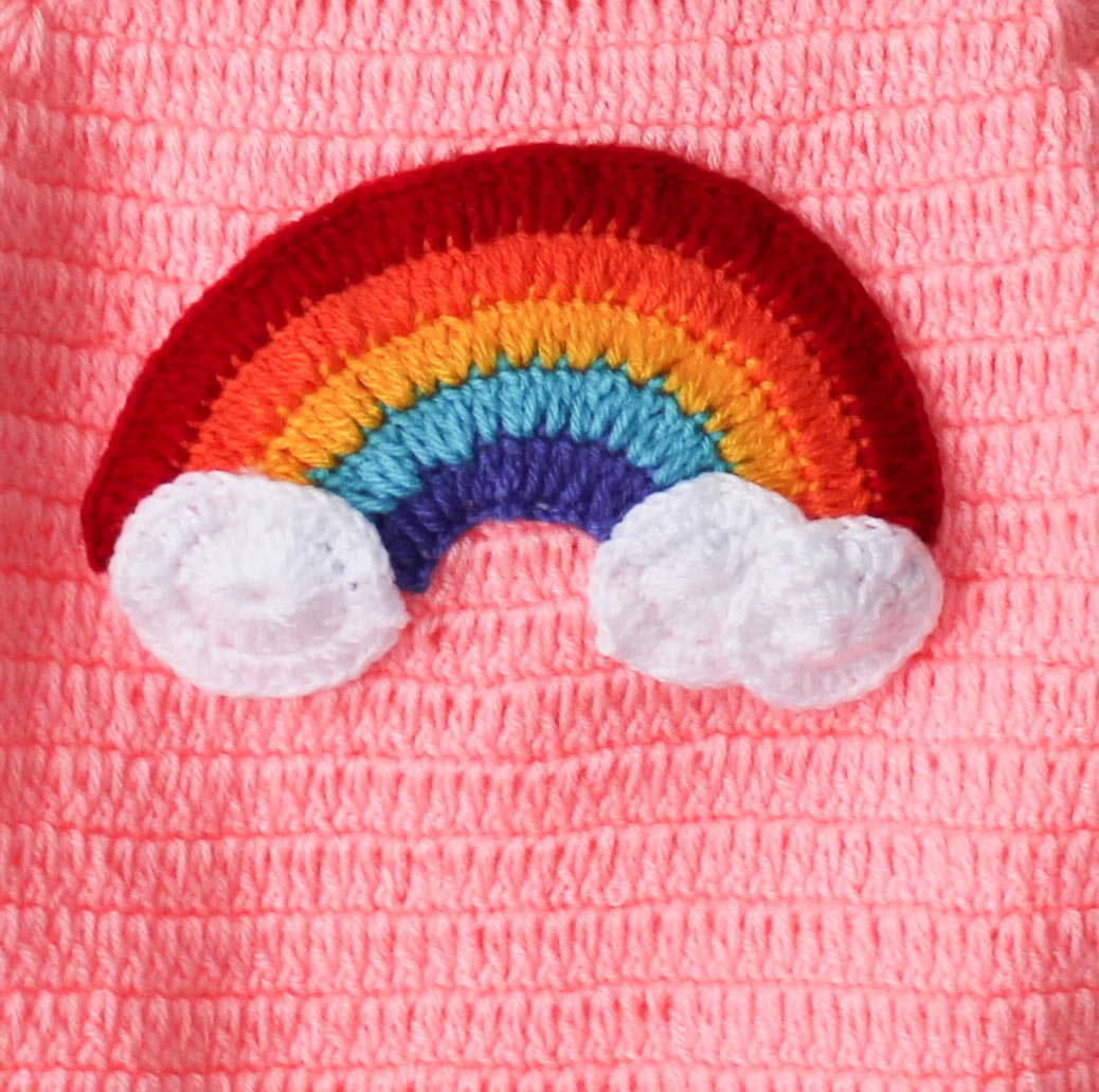 Woonie Full Sleeves Handmade Rainbow Sweater- Peach