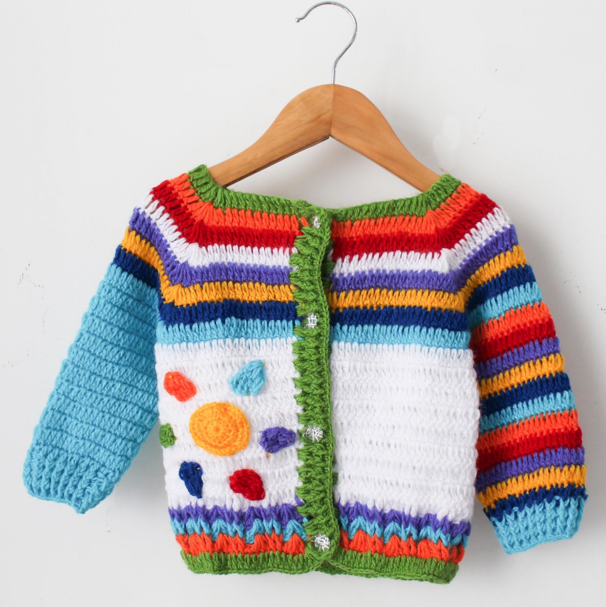 Woonie Full Sleeves Handmade Striped Sweater -Multi