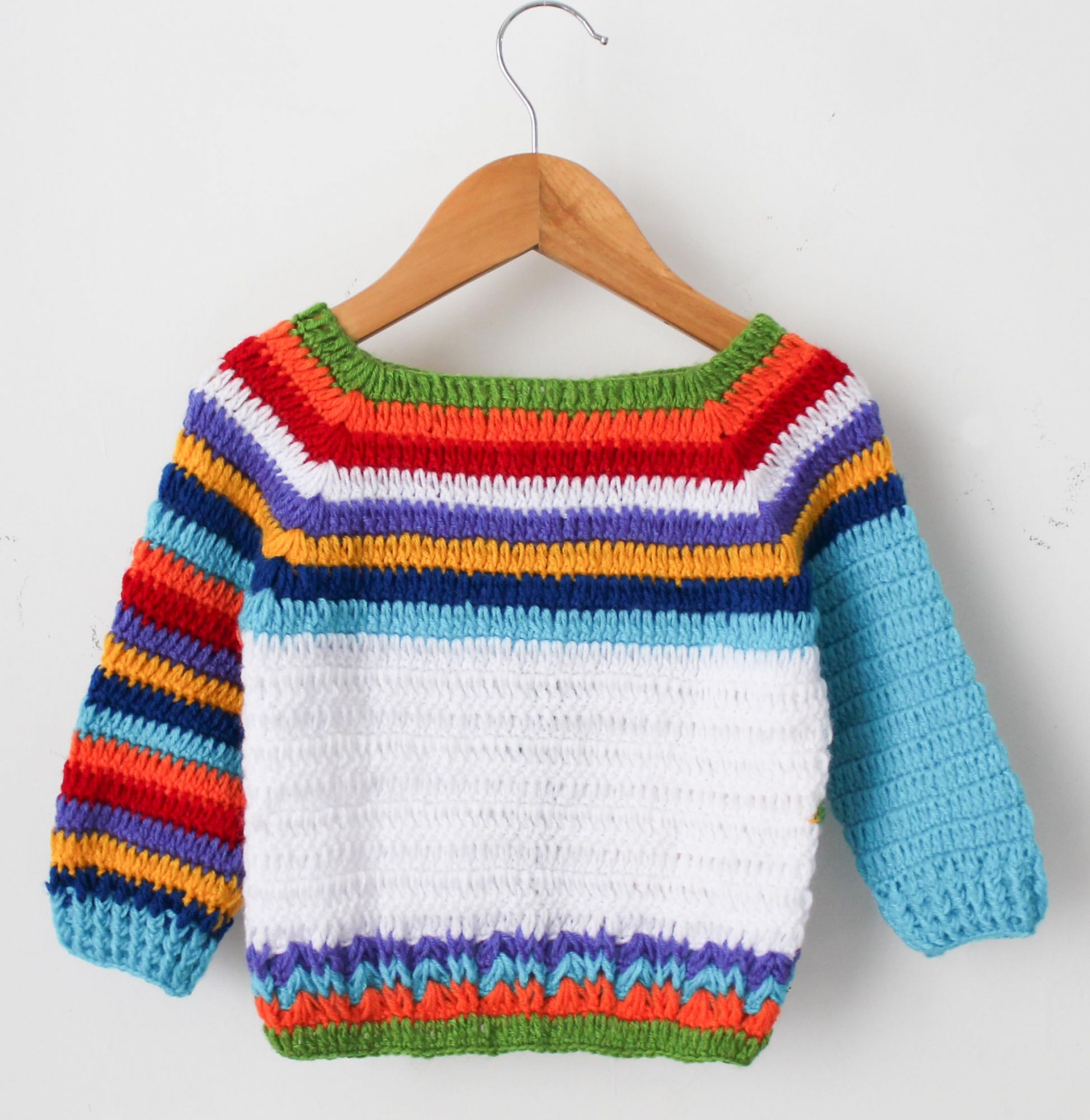 Woonie Full Sleeves Handmade Striped Sweater -Multi