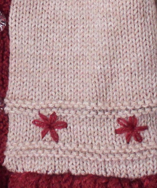 Woonie Full Sleeves Handmade Embroidered Sweater With Matching Cap And Socks - Beige
