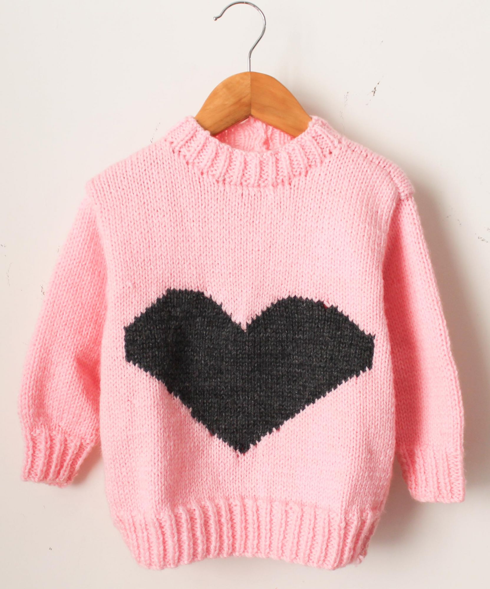 Woonie Full Sleeves Handmad Heart Design Sweater - Light Pink