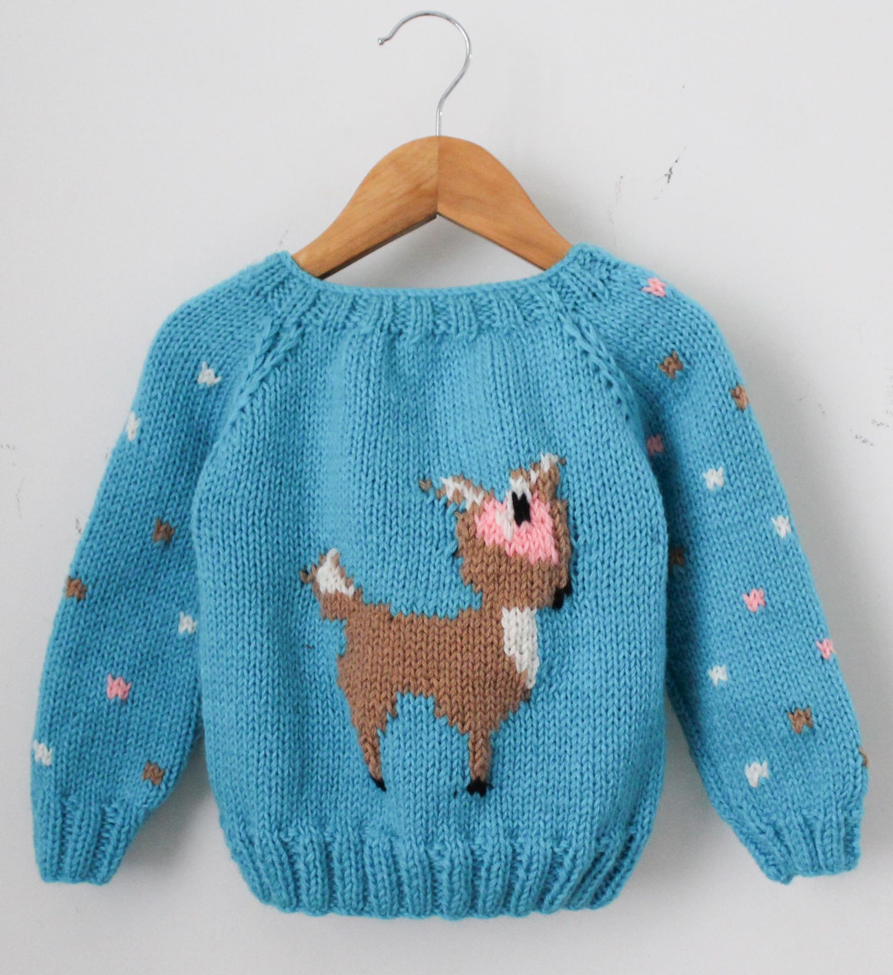 Woonie Full Sleeves Handmade Sweater With Deer Pattern - White & Grey