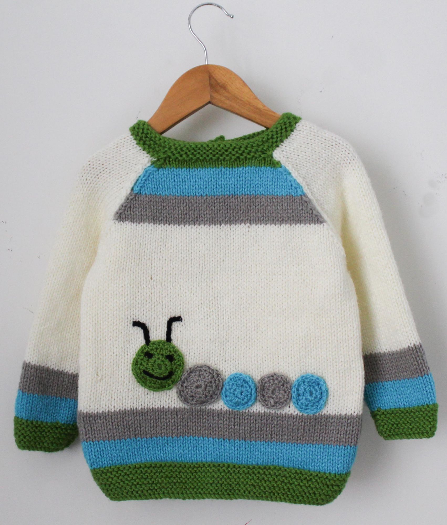 Woonie Full Sleeves Handmade Snail Design Sweater - White