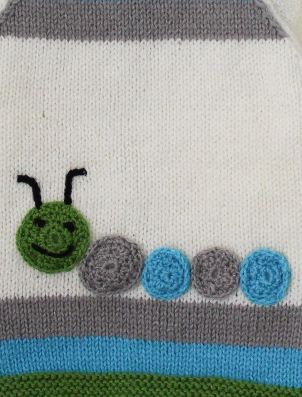 Woonie Full Sleeves Handmade Snail Design Sweater - White