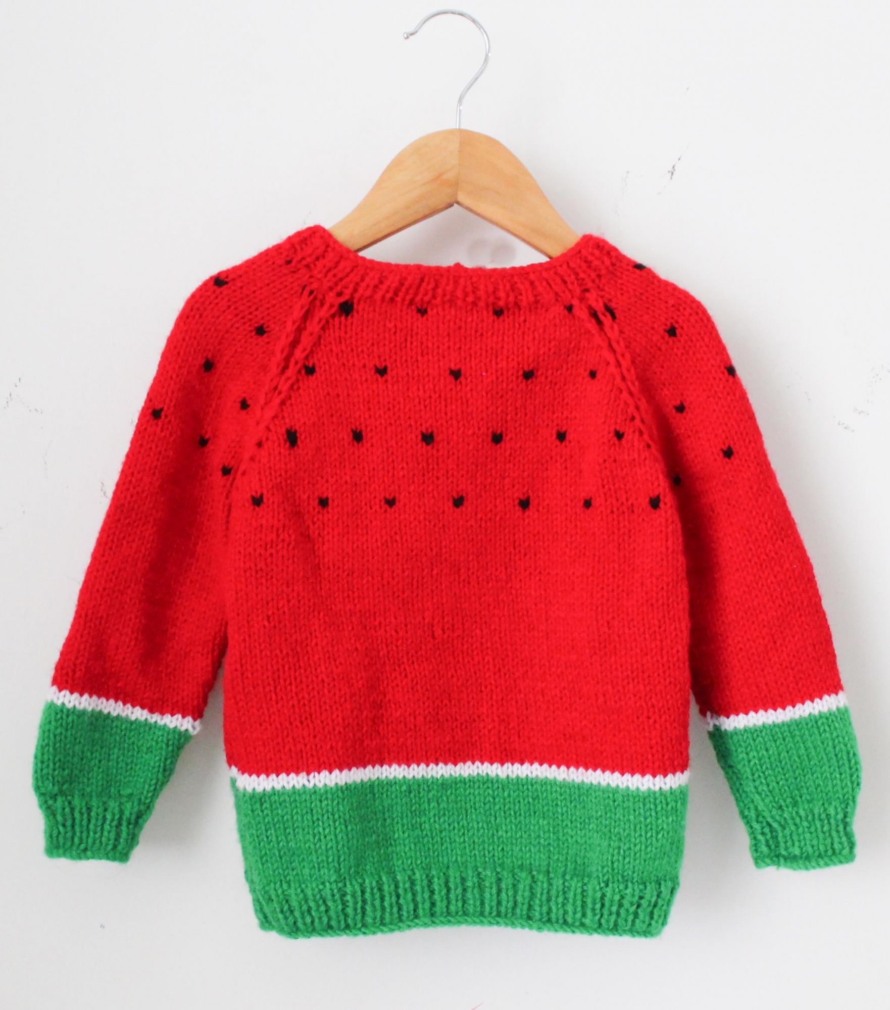 Woonie Full Sleeves Handmade Dual Shaded Watermelon Sweater - Red & Green