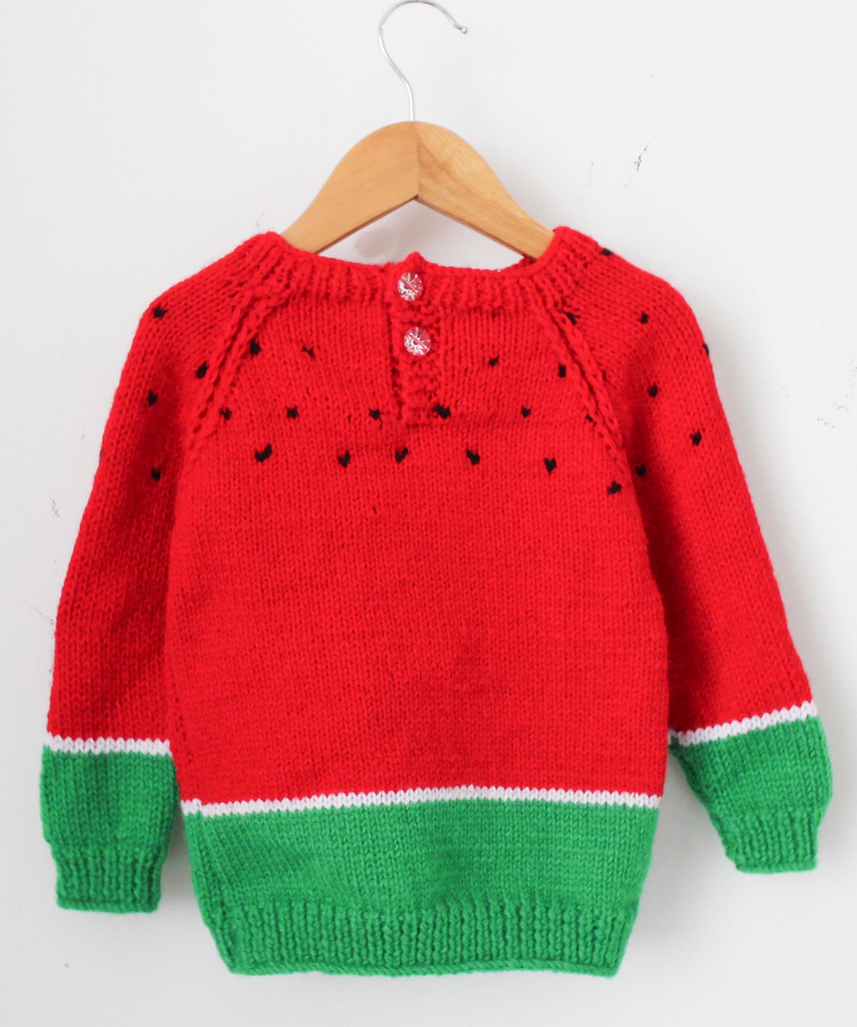 Woonie Full Sleeves Handmade Dual Shaded Watermelon Sweater - Red & Green