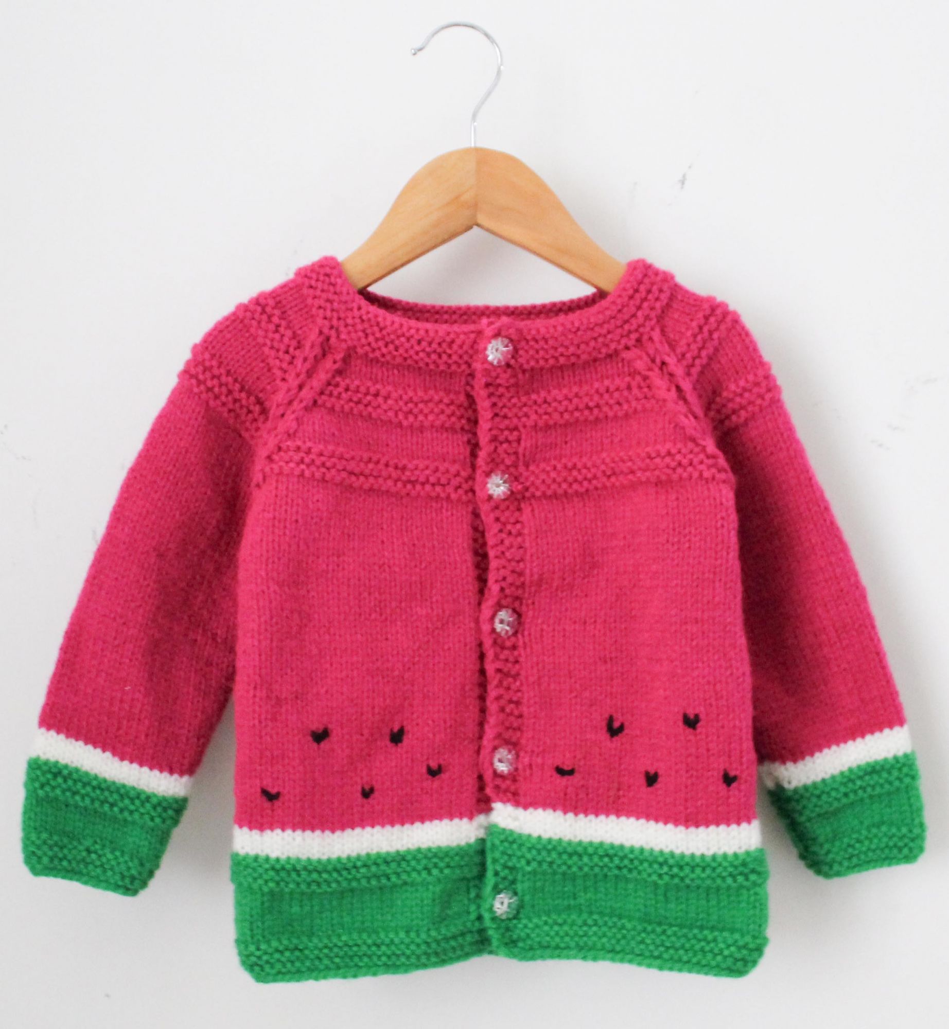 Woonie Full Sleeves Handmade Watermelon Sweater - White & Grey
