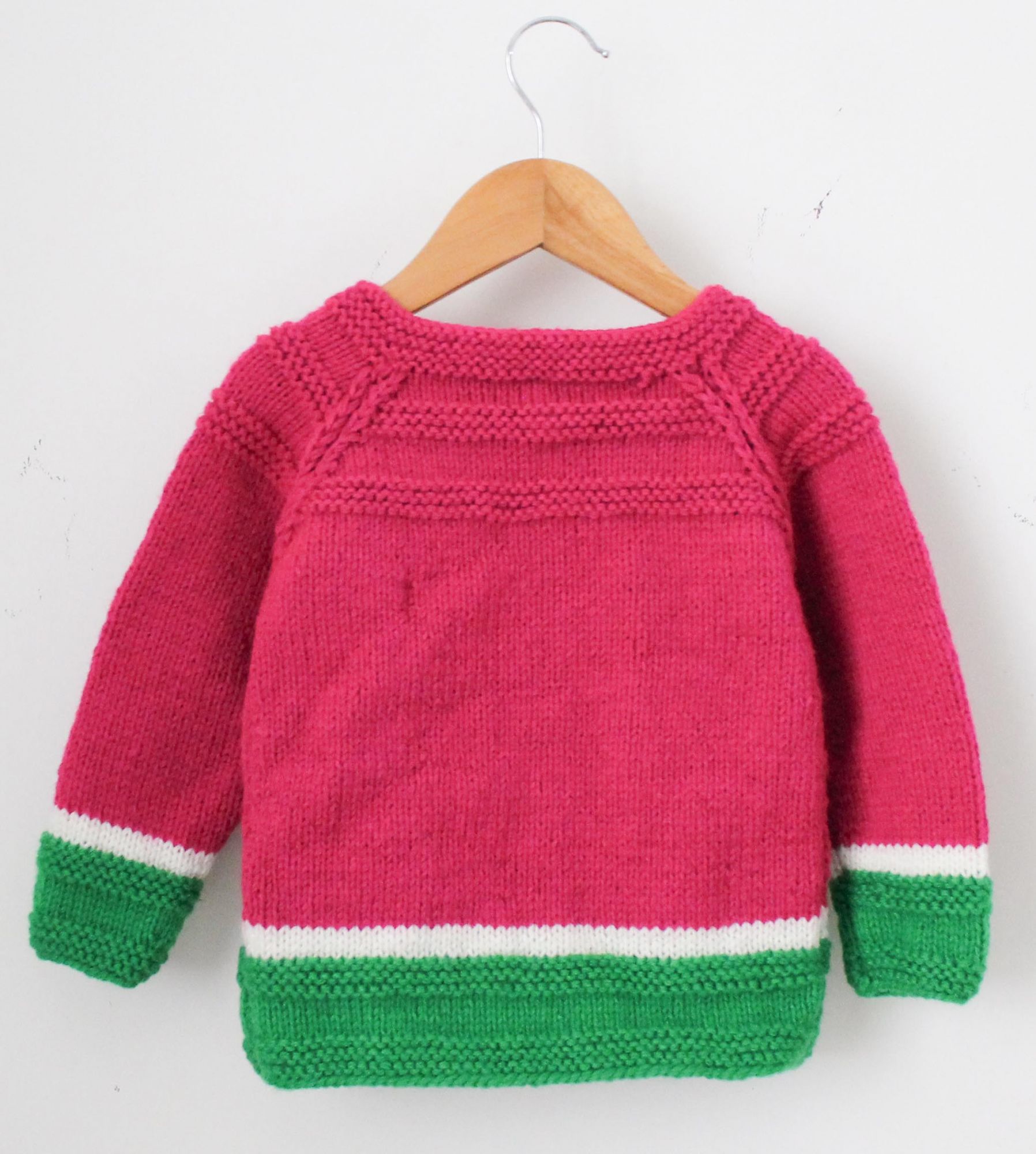 Woonie Full Sleeves Handmade Watermelon Sweater - White & Grey