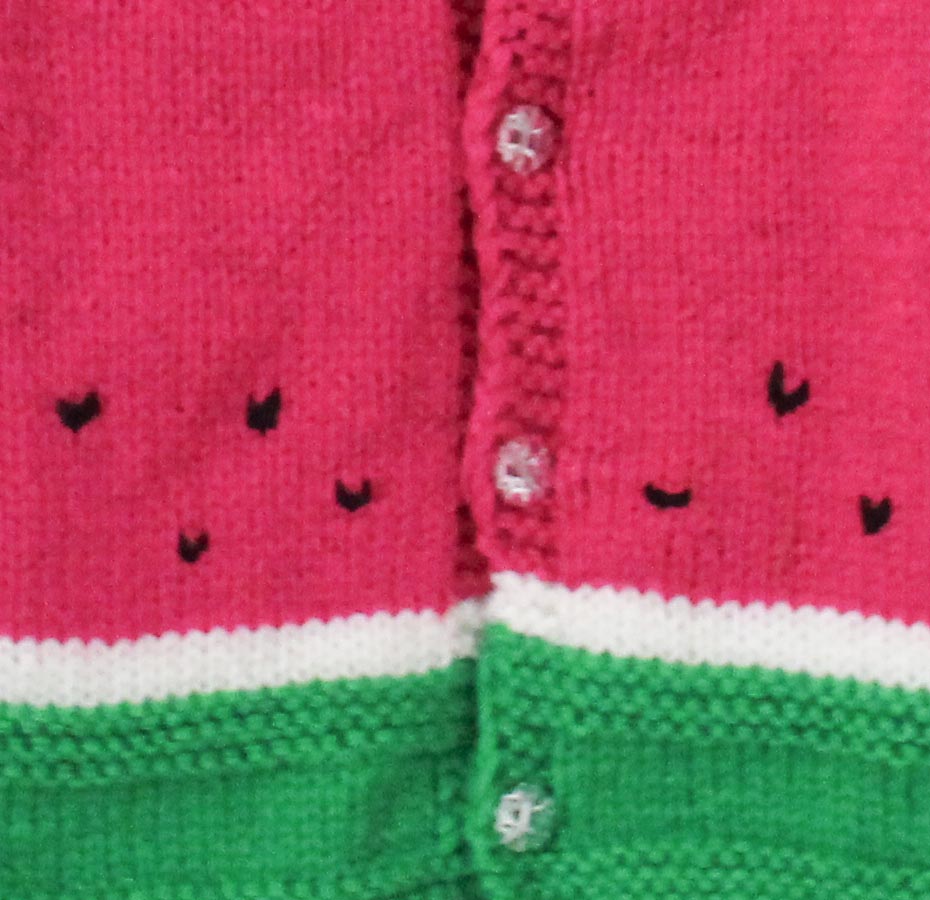 Woonie Full Sleeves Handmade Watermelon Sweater - White & Grey