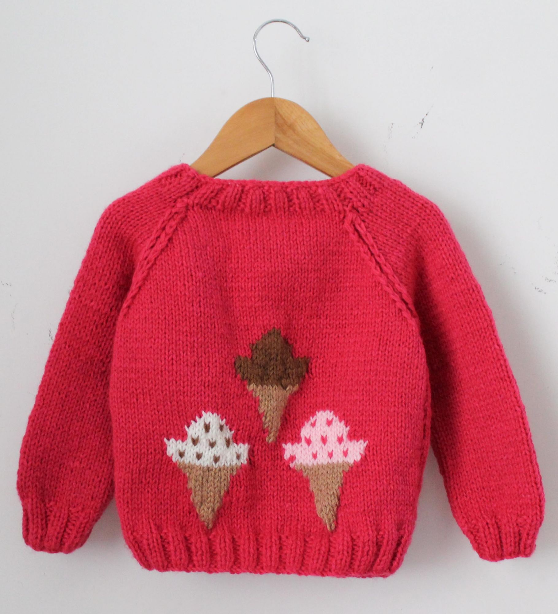 Woonie Full Sleeves Handmade Ice Cream Design Sweater - Pink