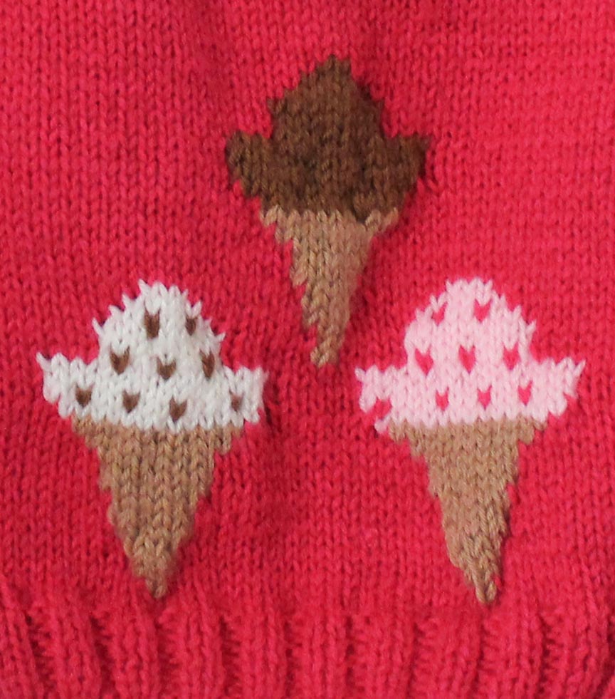 Woonie Full Sleeves Handmade Ice Cream Design Sweater - Pink