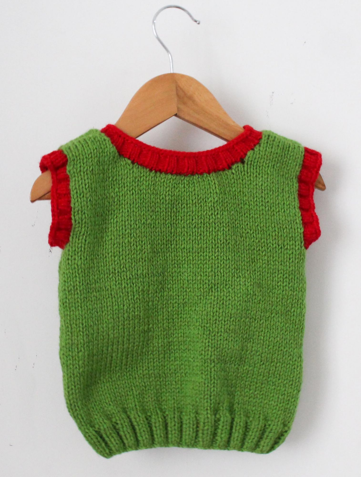 Woonie Half Sleeves Handmade Kitty Design Sweater - Green