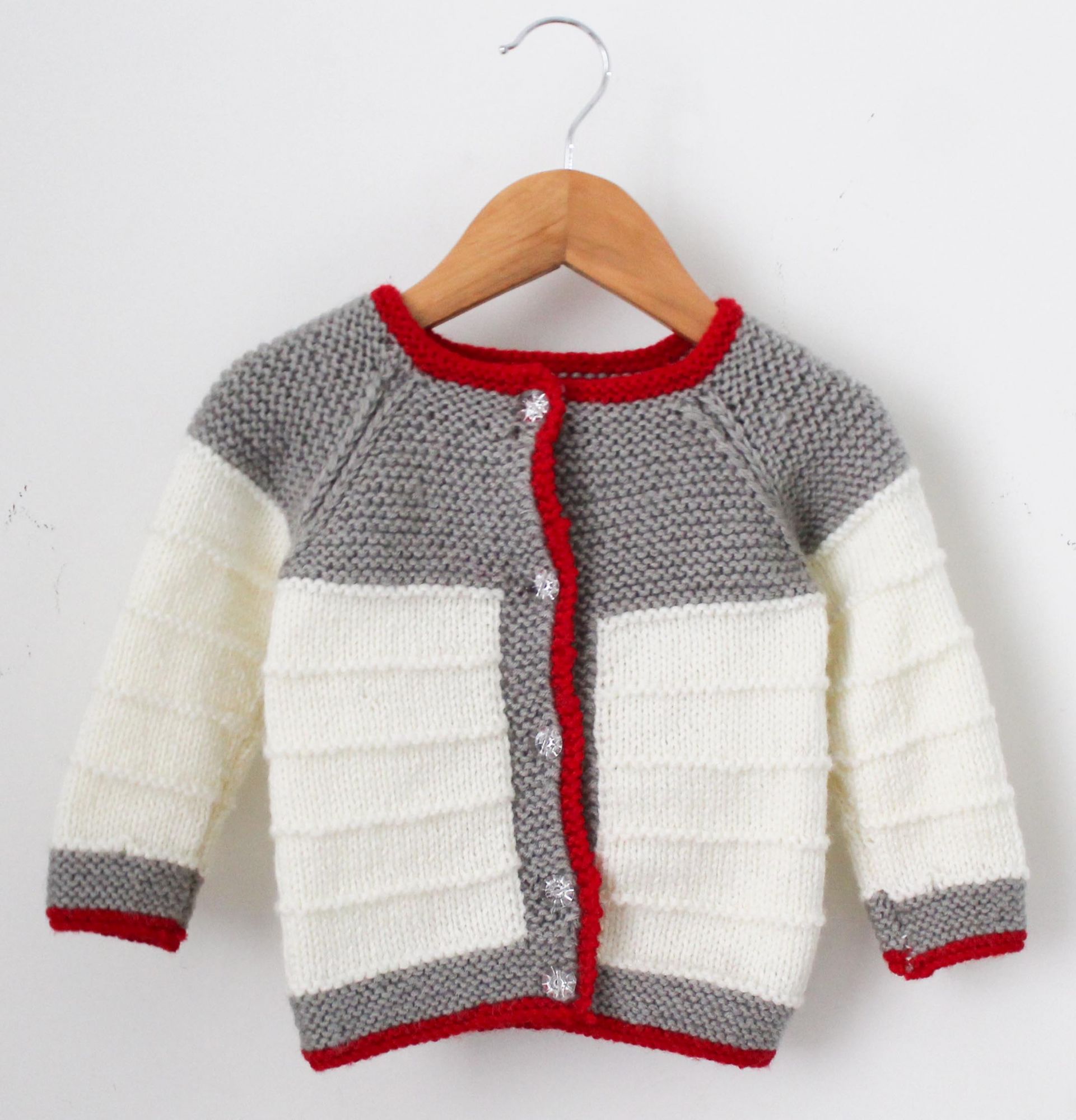 Woonie Full Sleeves Handmade Front Openable Sweater - Grey & Cream