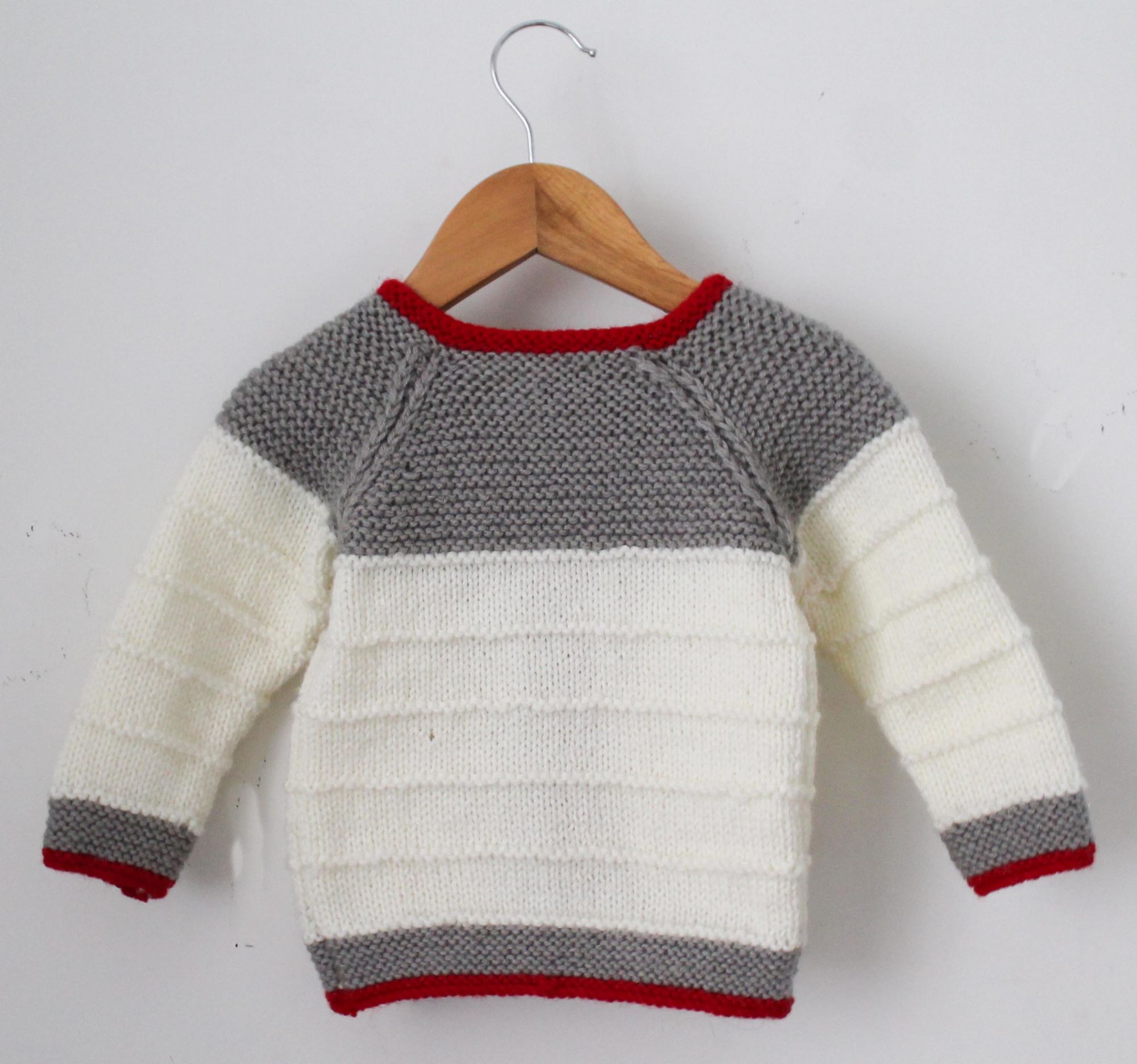 Woonie Full Sleeves Handmade Front Openable Sweater - Grey & Cream