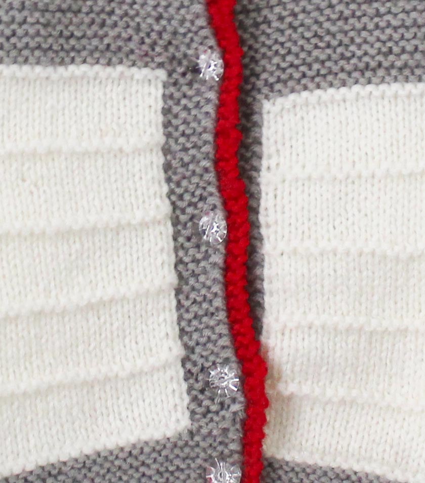 Woonie Full Sleeves Handmade Front Openable Sweater - Grey & Cream