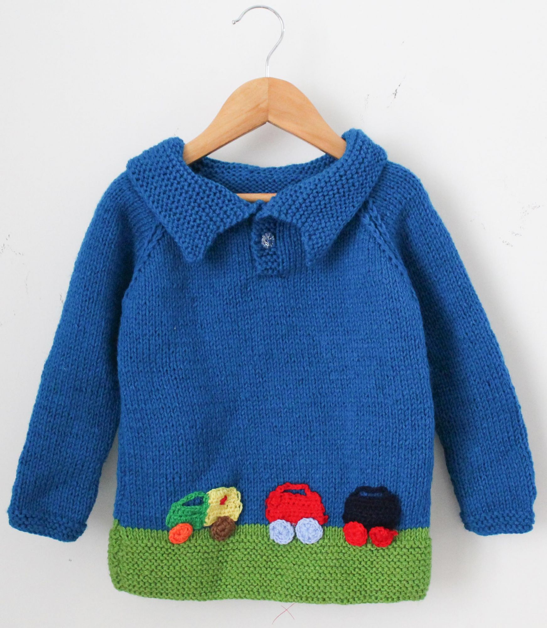 Woonie Full Sleeves Handmade Cars PatchSweater - Blue