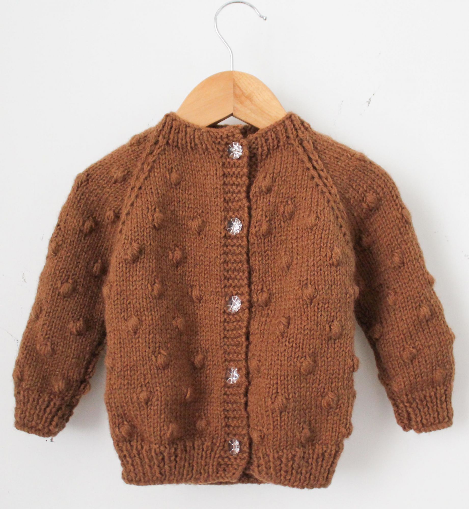 Woonie Full Sleeves Handmade Bubbles Design Sweater - Brown