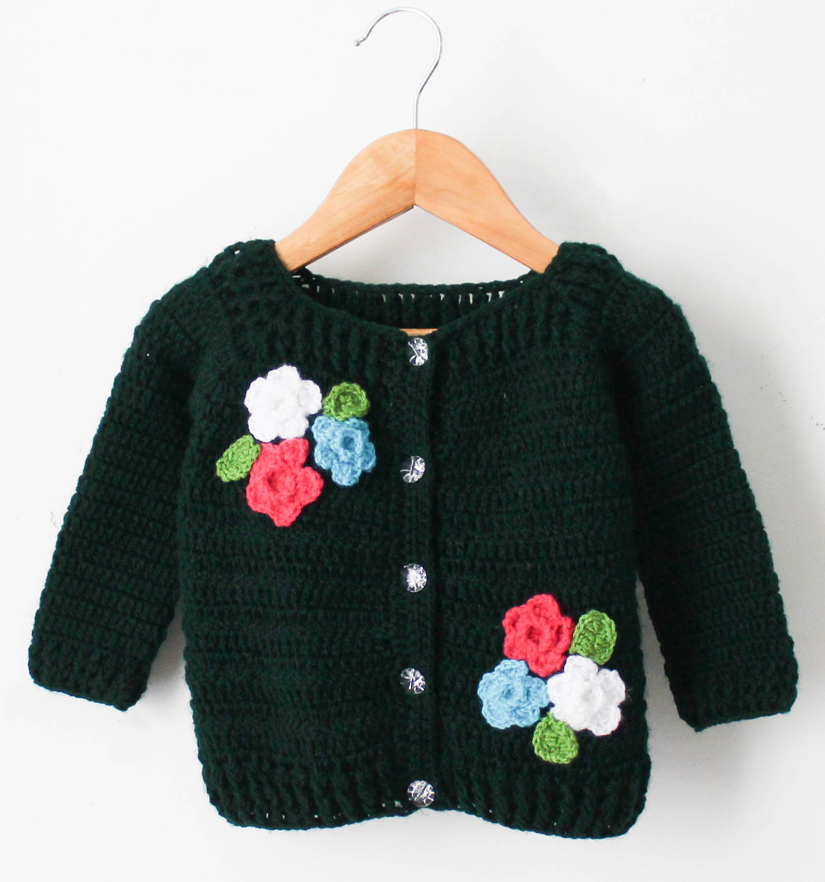Woonie Full Sleeves Floral Patch Sweater - Black