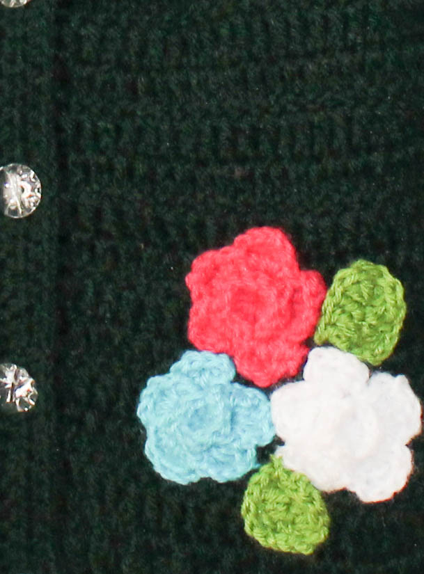Woonie Full Sleeves Floral Patch Sweater - Black