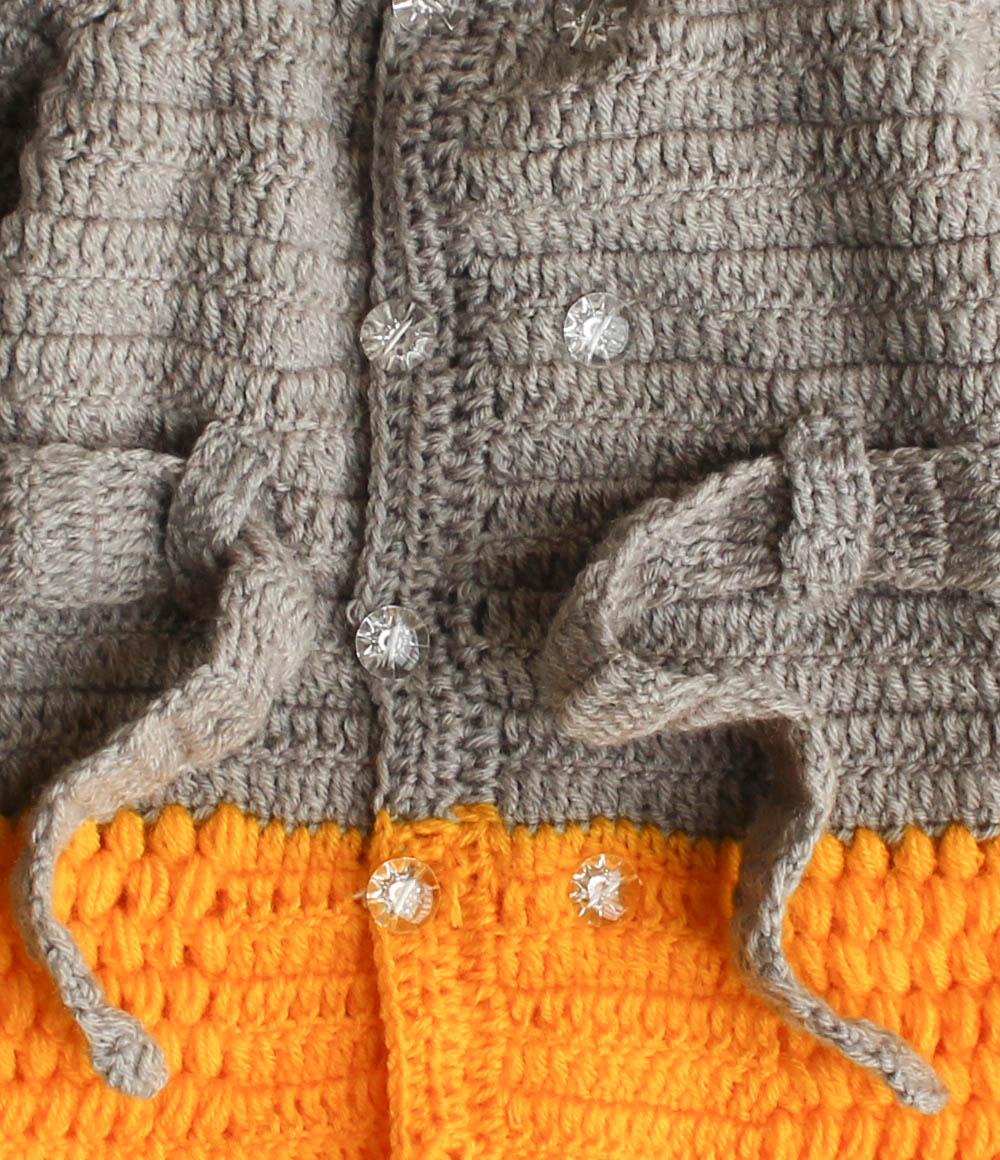 Woonie Full Sleeves Handmade Dual Shaded Hooded Sweater - Grey & Yellow