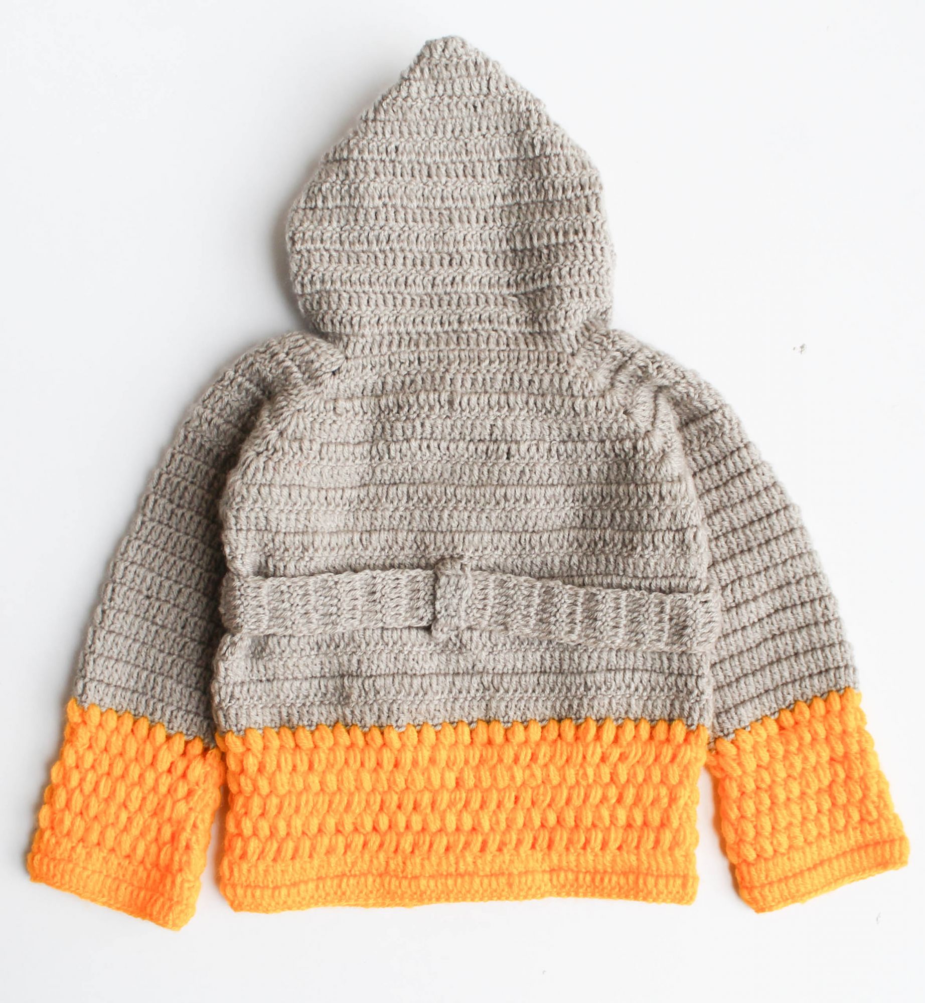 Woonie Full Sleeves Handmade Dual Shaded Hooded Sweater - Grey & Yellow