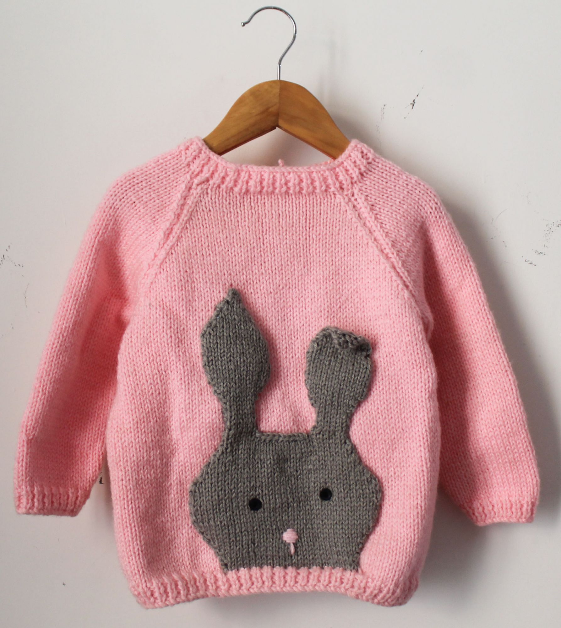 Woonie Full Sleeves Handmade Bunny Face Sweater - Pink