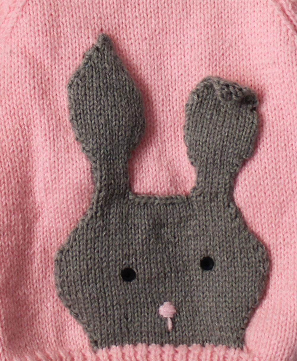 Woonie Full Sleeves Handmade Bunny Face Sweater - Pink