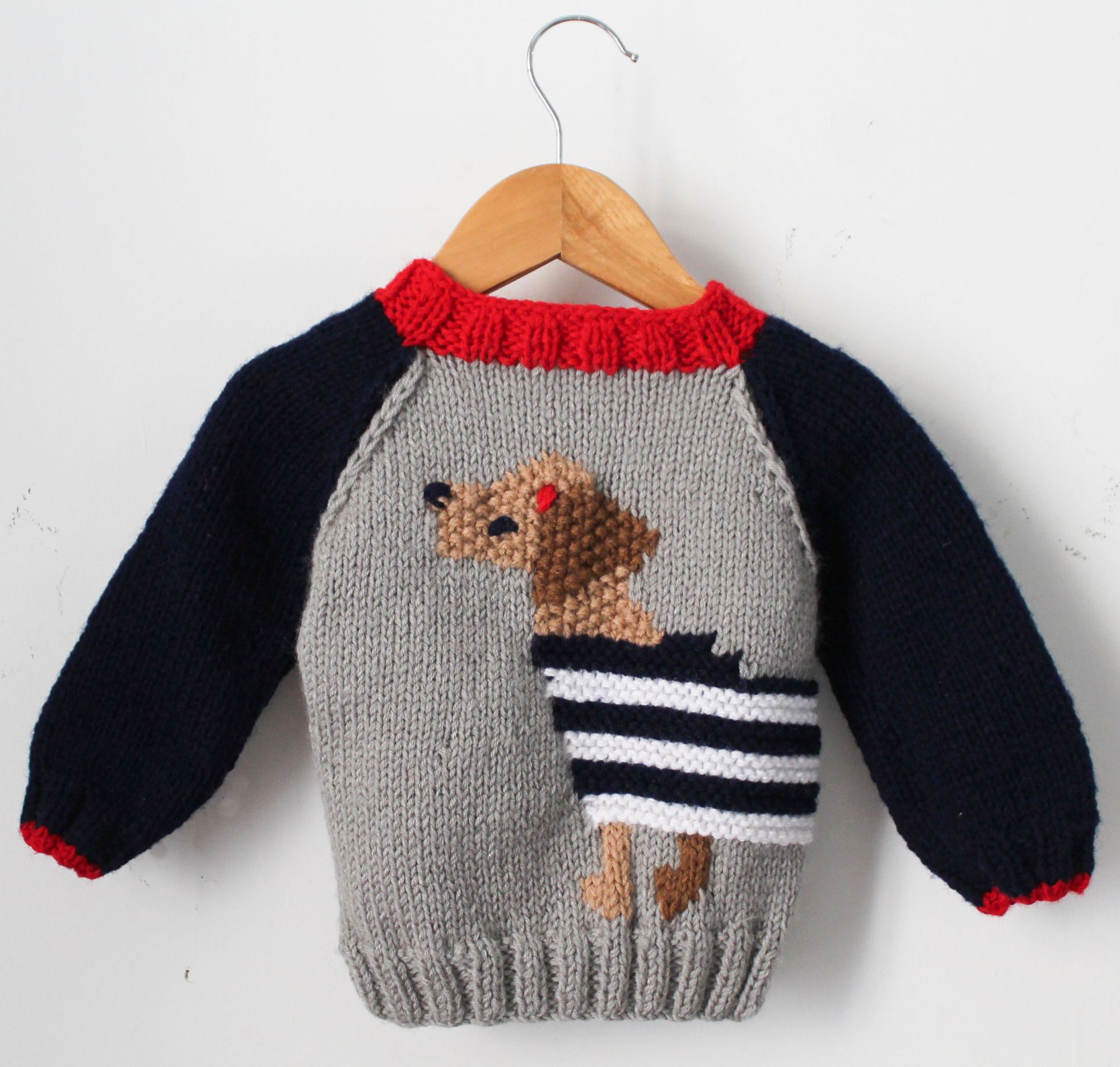 Woonie Full Sleeves Handmade Dual Shaded Dog Face Sweater - Grey & Black