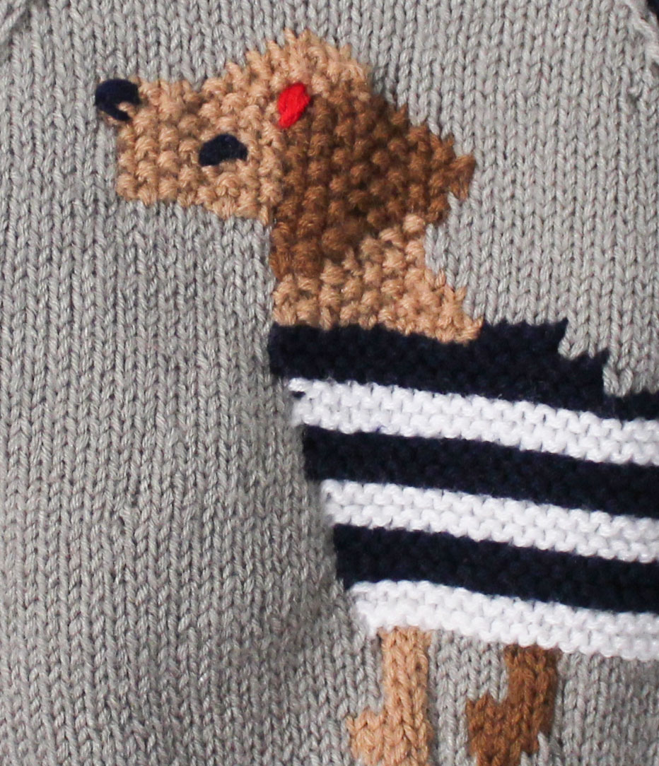 Woonie Full Sleeves Handmade Dual Shaded Dog Face Sweater - Grey & Black