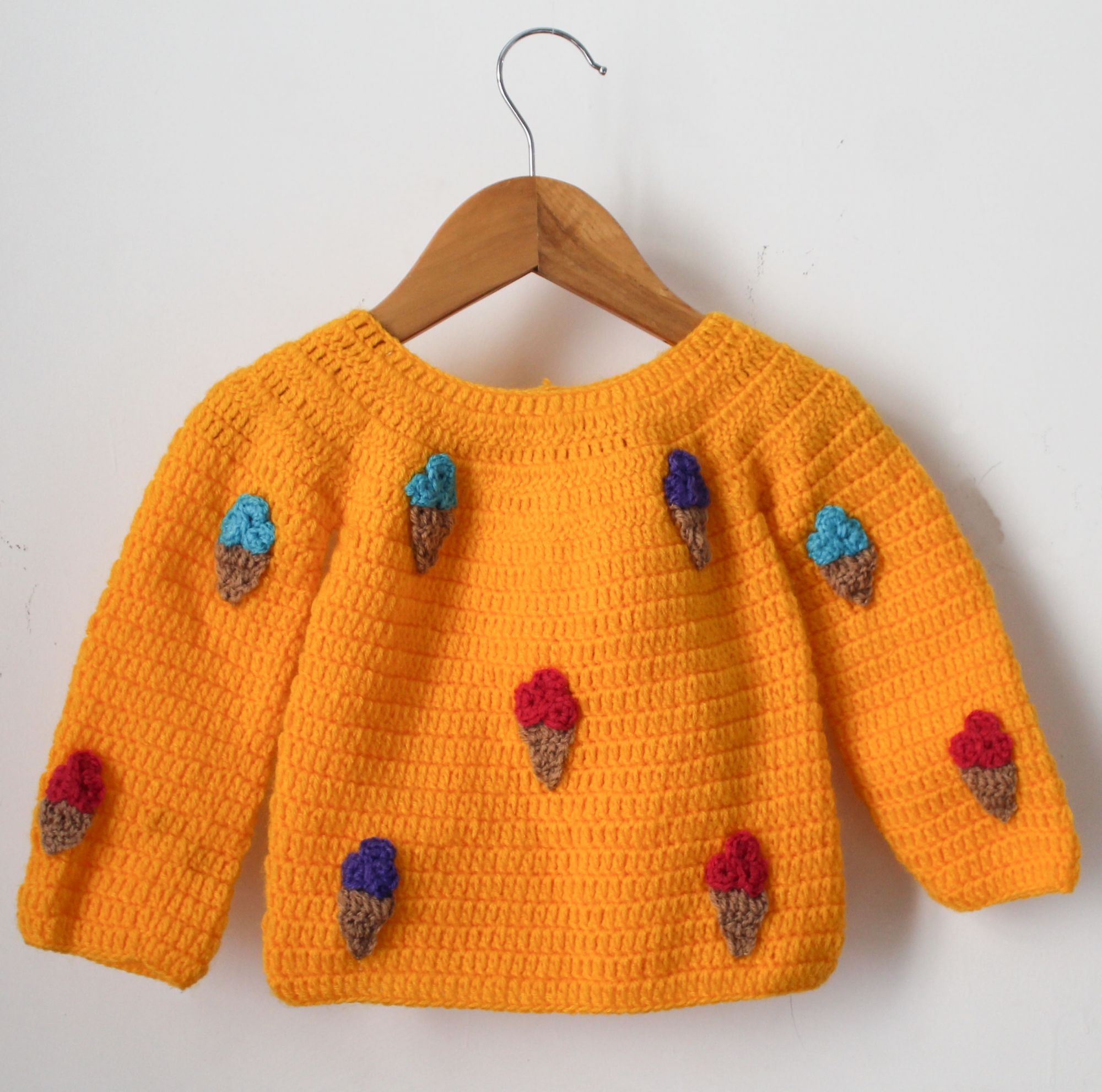 Woonie Full Sleeves Handmade Ice Cream Sweater - Orange