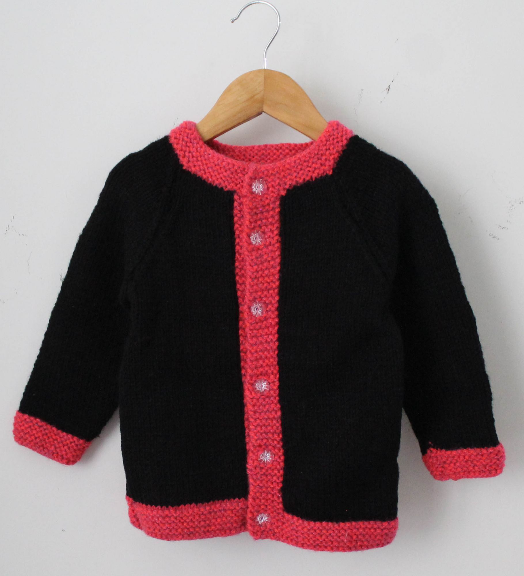 Woonie Full Sleeves Handmade Dual Shaded Sweater - Black & Dark Pink