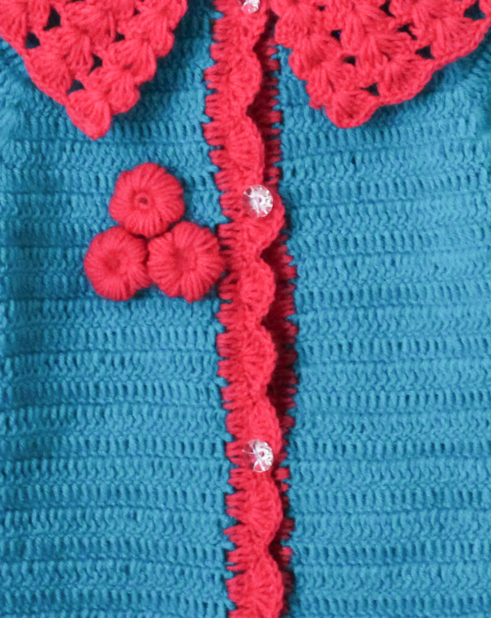 Woonie Half Sleeves Handmade Sweater With Flower Patch - Blue