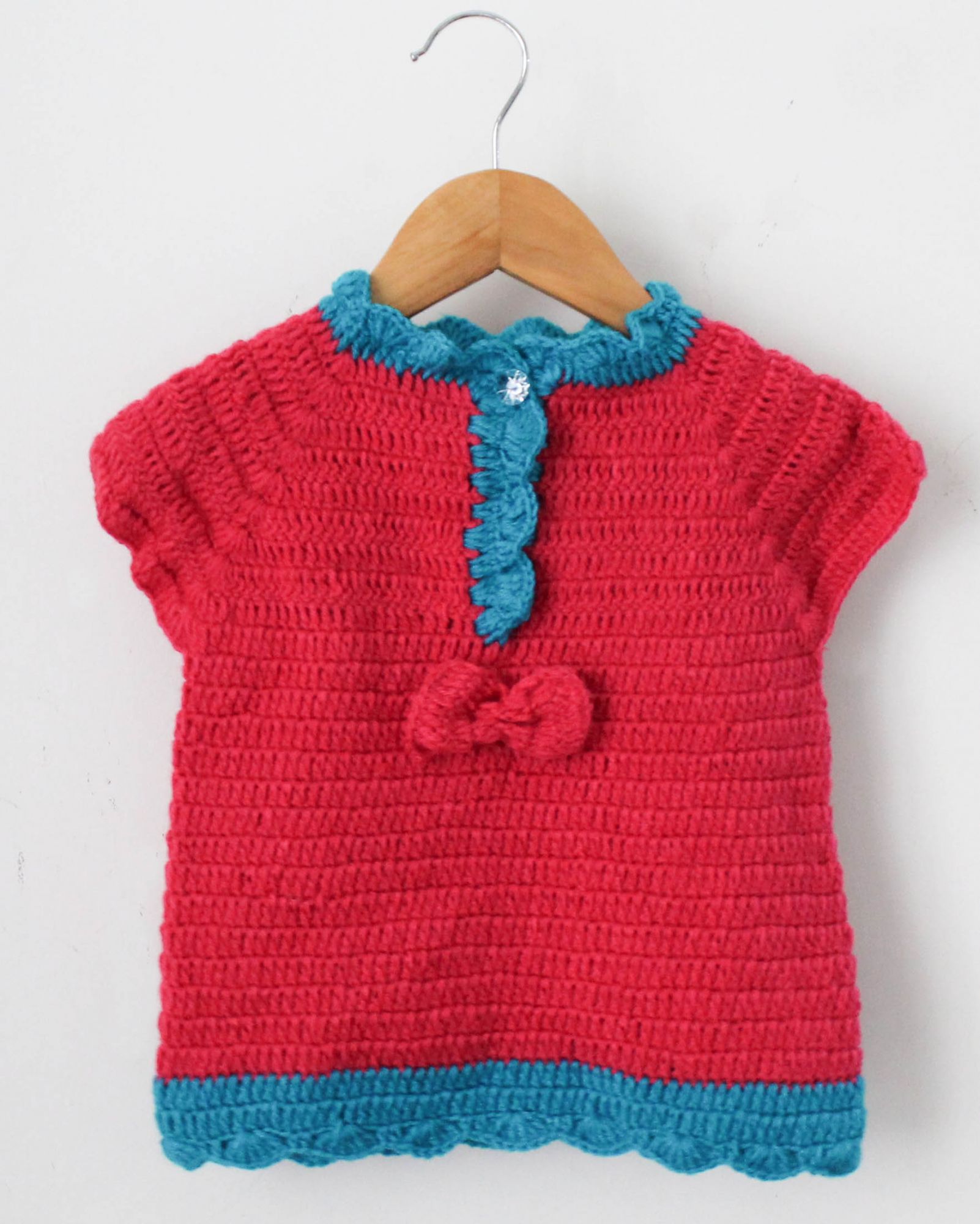 Woonie Half Sleeves Handmade Bowy Sweater - Pink