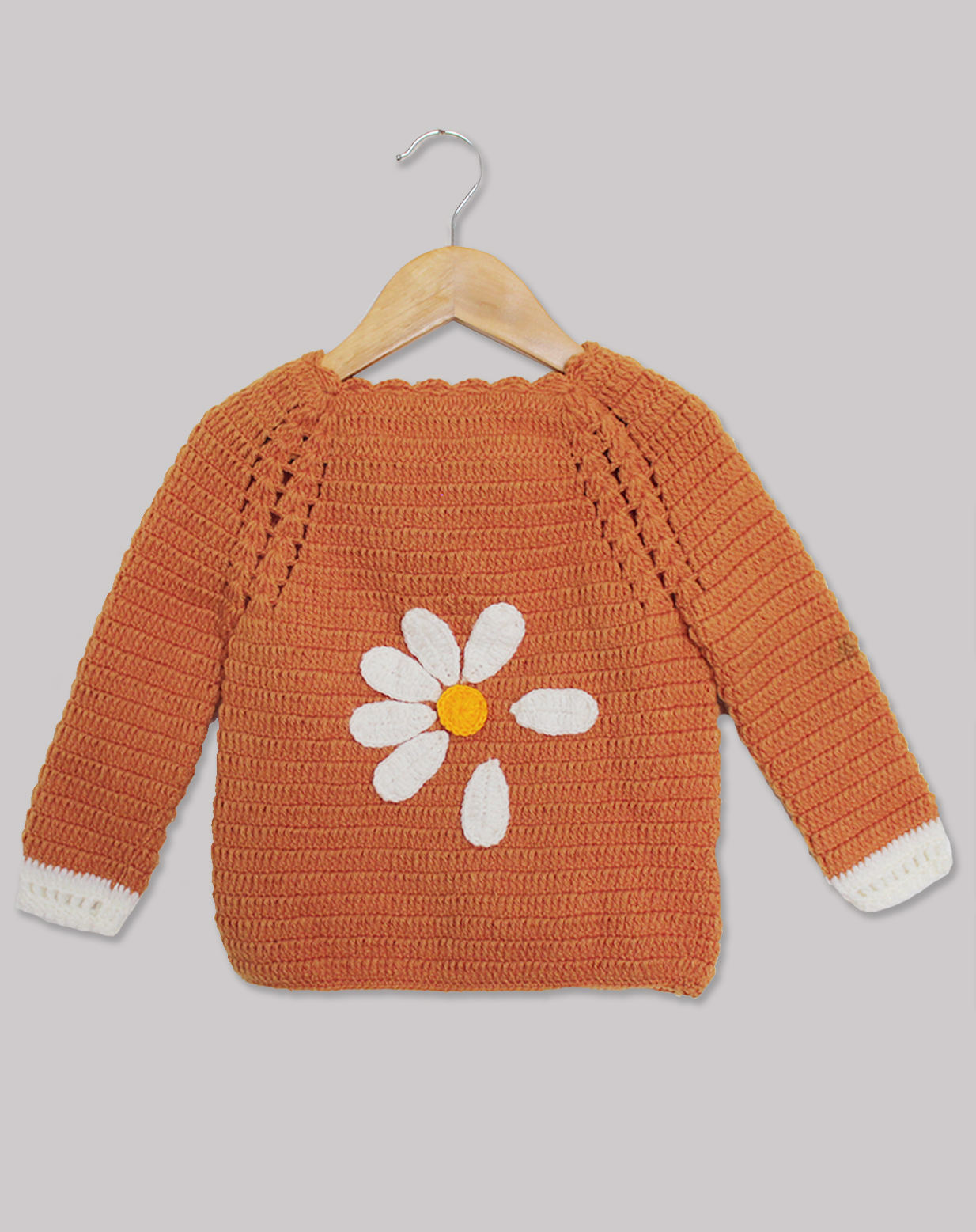 Woonie Handmade Orange Sweater with Leaf Applique for Kids
