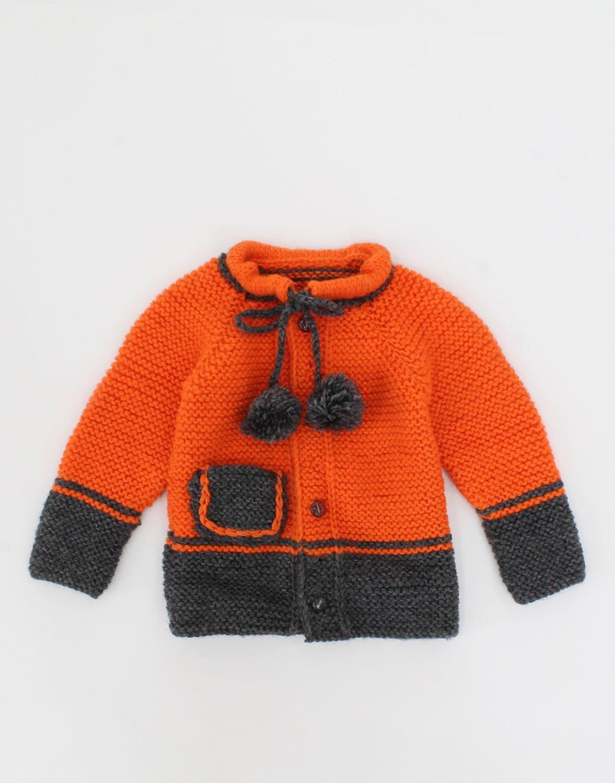Woonie Handmade Full Sleeves Pocket Detailed Draw String Sweater - Orange