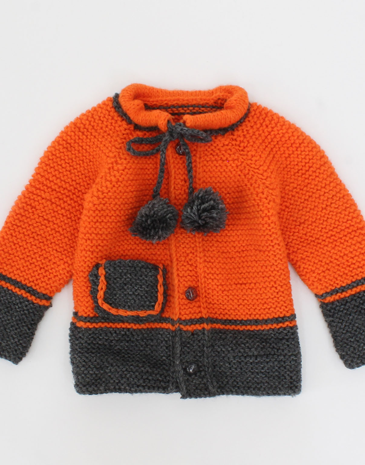 Woonie Handmade Full Sleeves Pocket Detailed Draw String Sweater - Orange