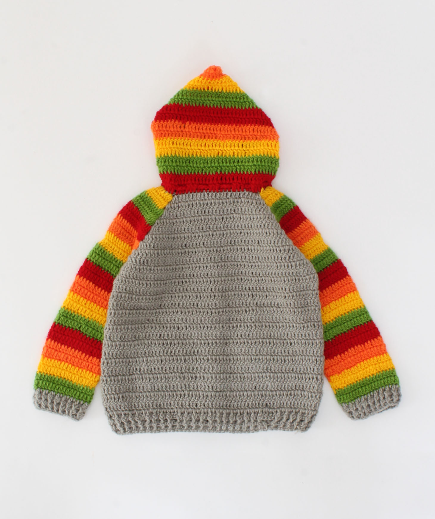 Woonie Handmade Raglan Full Sleeves Heart Design Detailed Hooded Sweater - Multi Colour