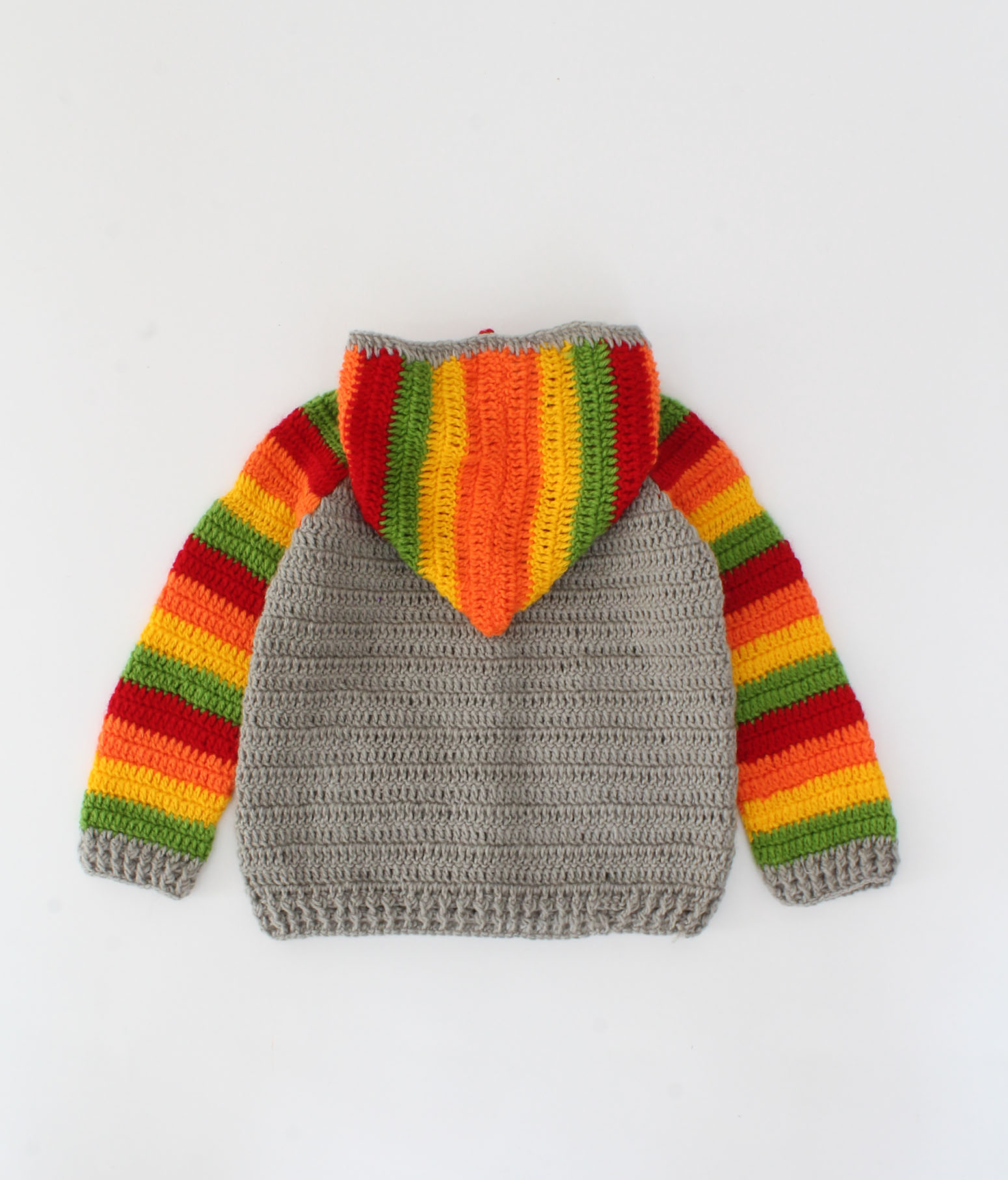 Woonie Handmade Raglan Full Sleeves Heart Design Detailed Hooded Sweater - Multi Colour