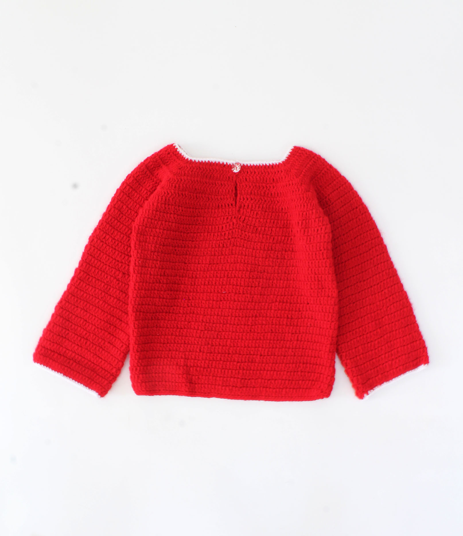 Handmade Full Sleeves Crochet Snowman Design Sweater-Red