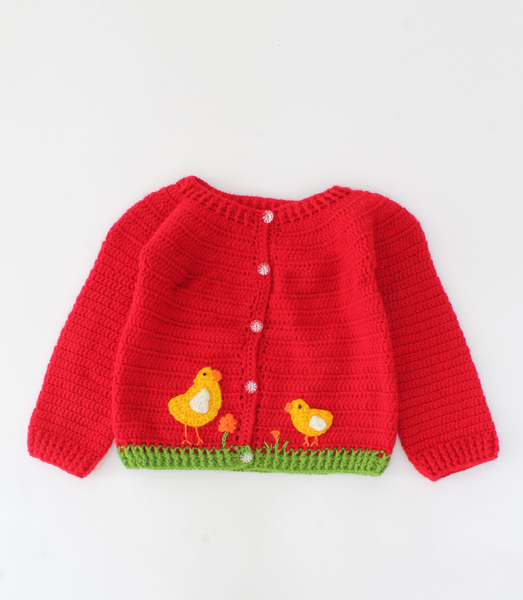 Handmade Crochet Full Sleeves Chicks Design Sweater-Red