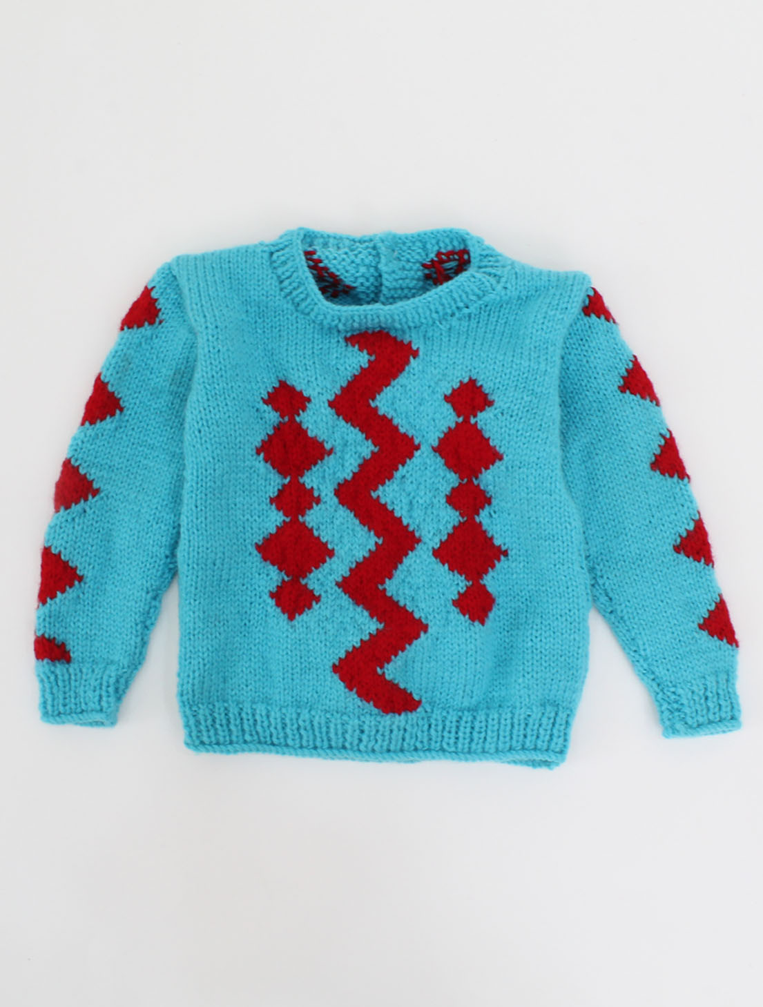 Handmade Knitted Full Sleeves Graphics Design Sweater-Blue