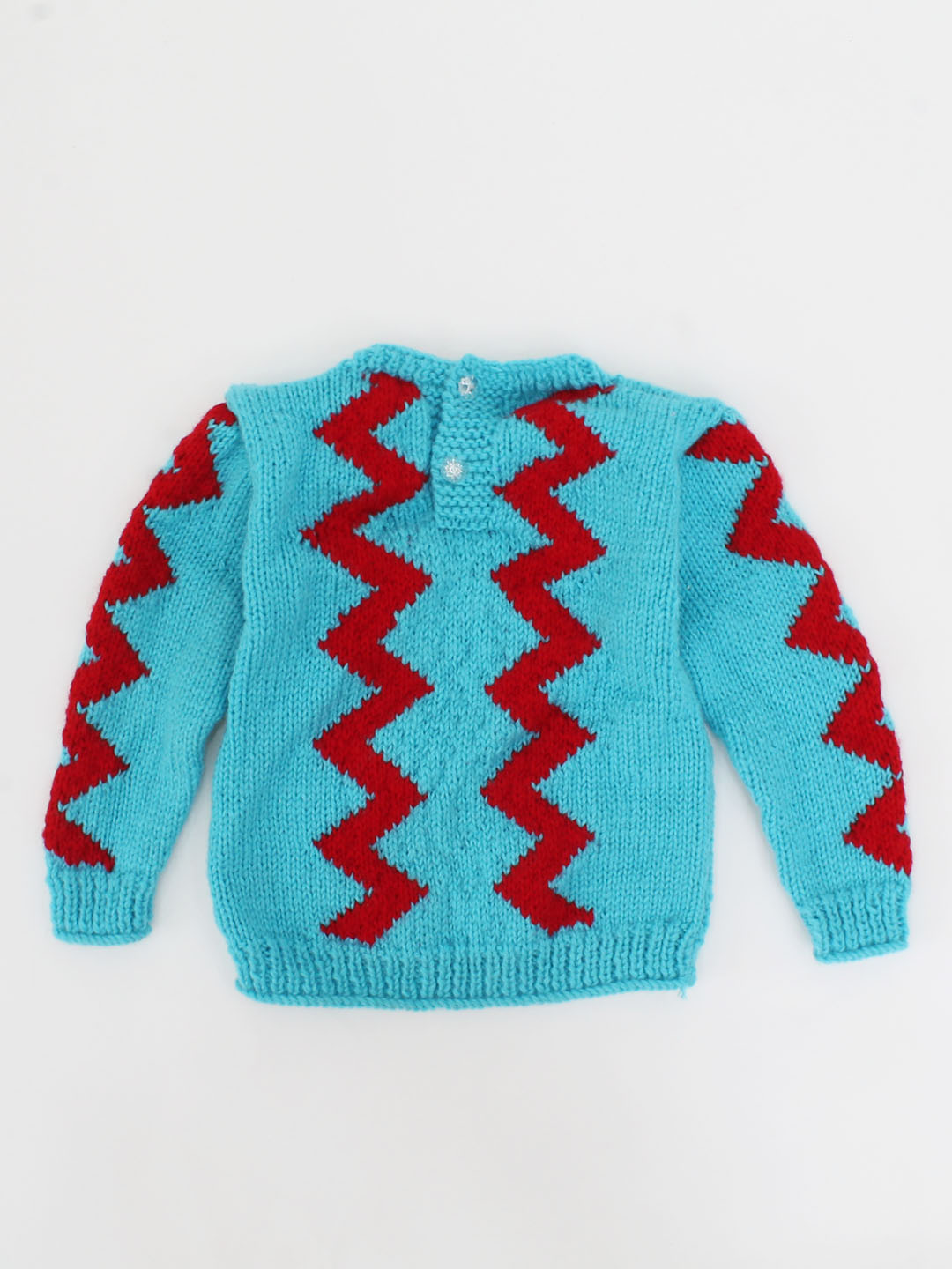 Handmade Knitted Full Sleeves Graphics Design Sweater-Blue