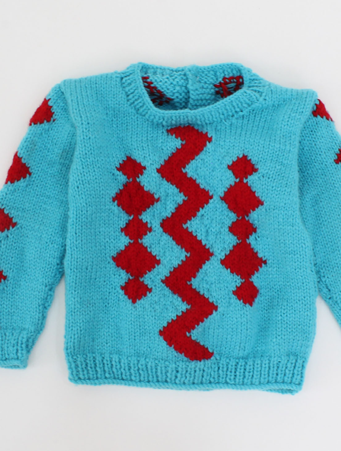 Handmade Knitted Full Sleeves Graphics Design Sweater-Blue