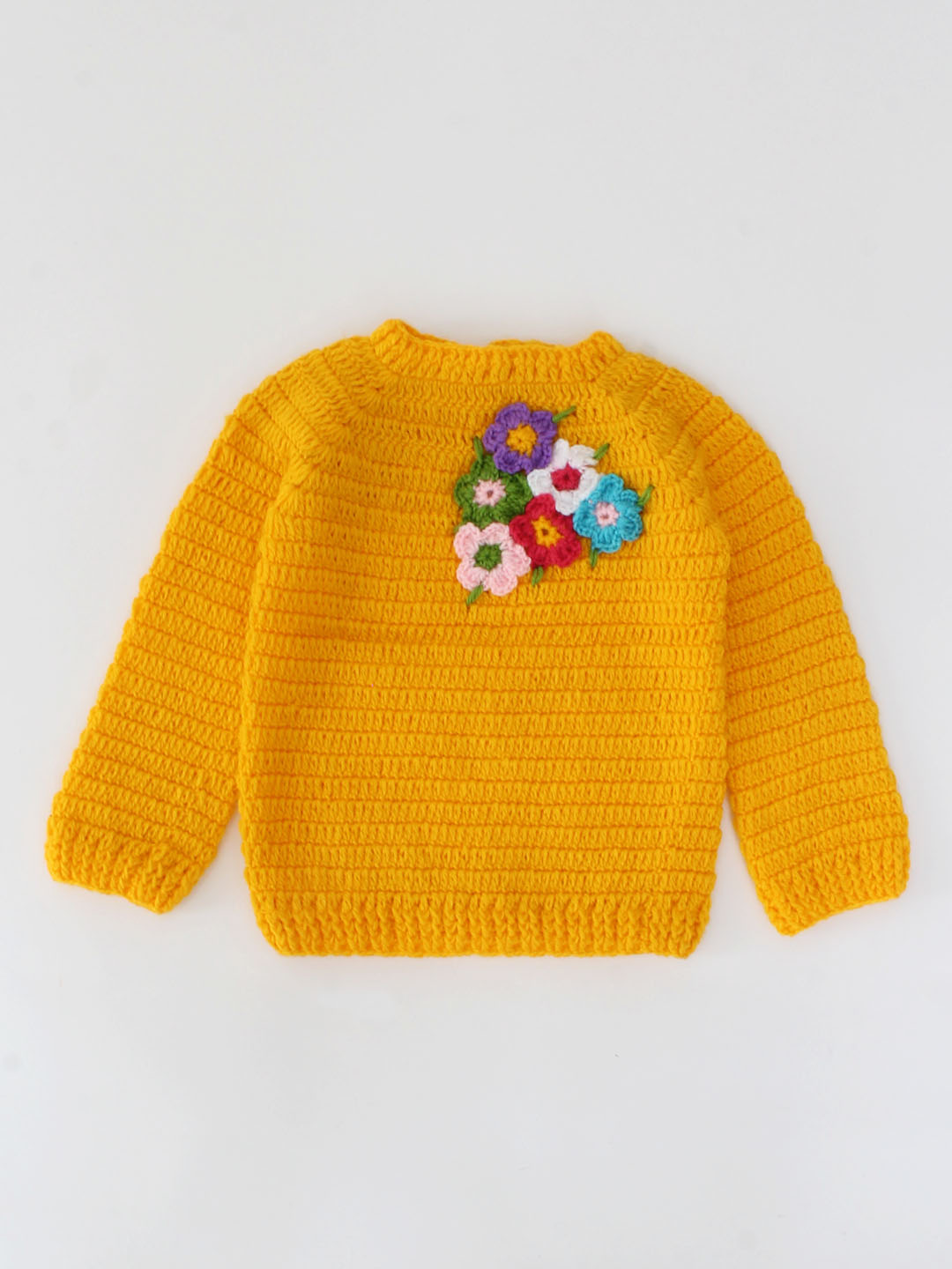 Handmade Crochet Full Sleeves Floral Design Sweater-Yellow