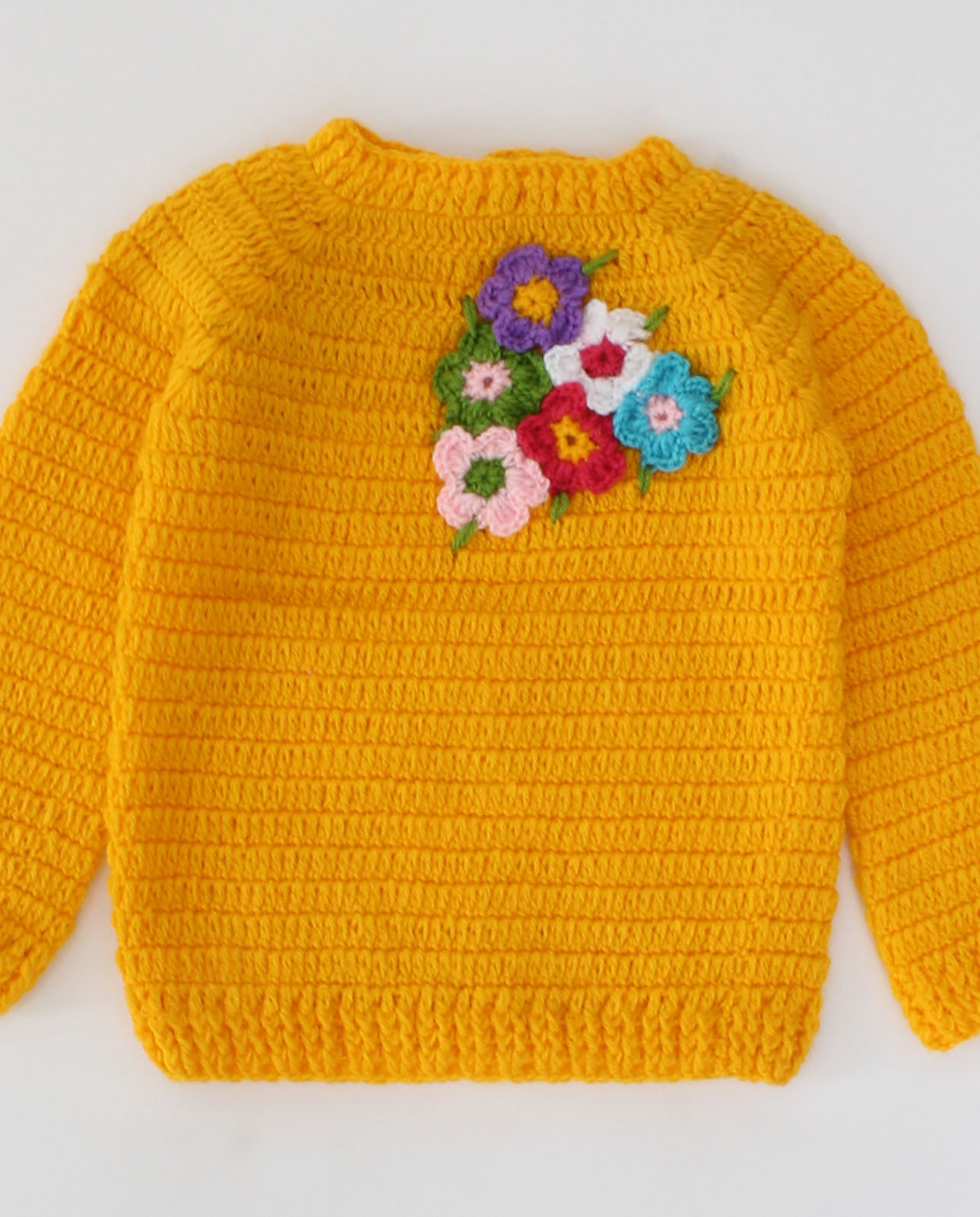 Handmade Crochet Full Sleeves Floral Design Sweater-Yellow